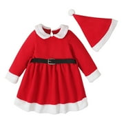 JIKNTTR Toddler Baby Girl Christmas Dresses For Girls Suit Red Princess Xmas Holiday Dress Hat 2Pcs Set Fall Winter Fashion Dress